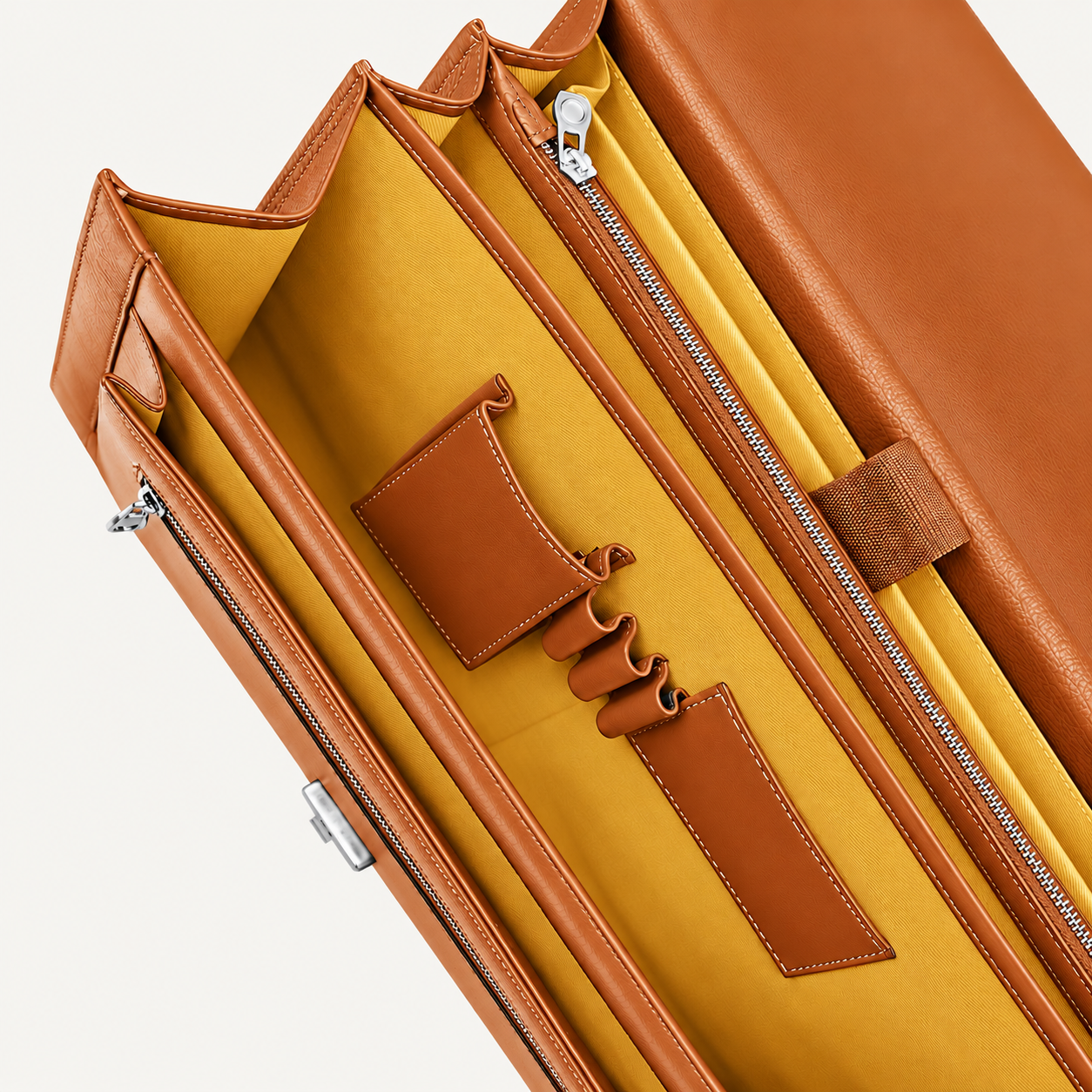 Men's Tan Brown Leather Executive Briefcase – Classic Flap-Over Business & Office Bag Gallery